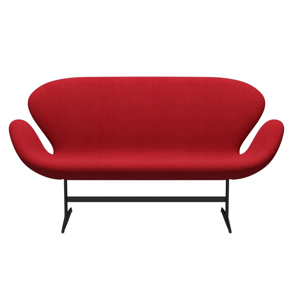 Fritz Hansen Swan Sofa 2 Seater, negro lacado/Hallingdal Red (680)