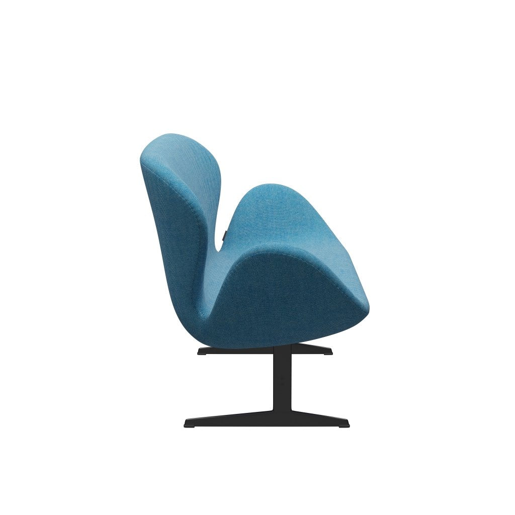 [product_category]-Fritz Hansen Swan Sofa 2 Seater, Black Lacquered/Hallingdal White/Turquoise-Fritz Hansen-3321-HAL840-BLLA-FRI-3