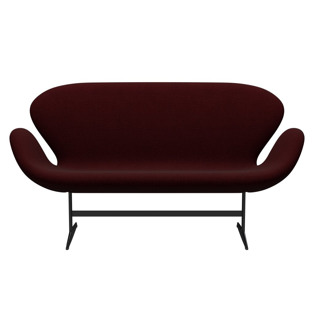 Fritz Hansen Swan Sofa 2 Sitzer, schwarzer lackierter/hallingdaler Weinrot