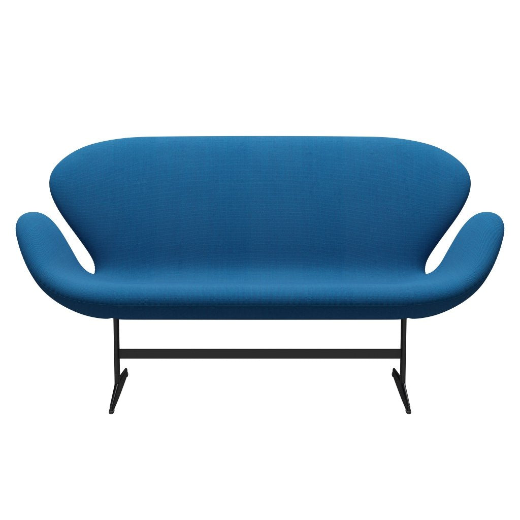 [product_category]-Fritz Hansen Swan Sofa 2 Seater, Black Lacquered/Steelcut Trio Turquoise/Blue-Fritz Hansen-3321-STR865-BLLA-FRI-1