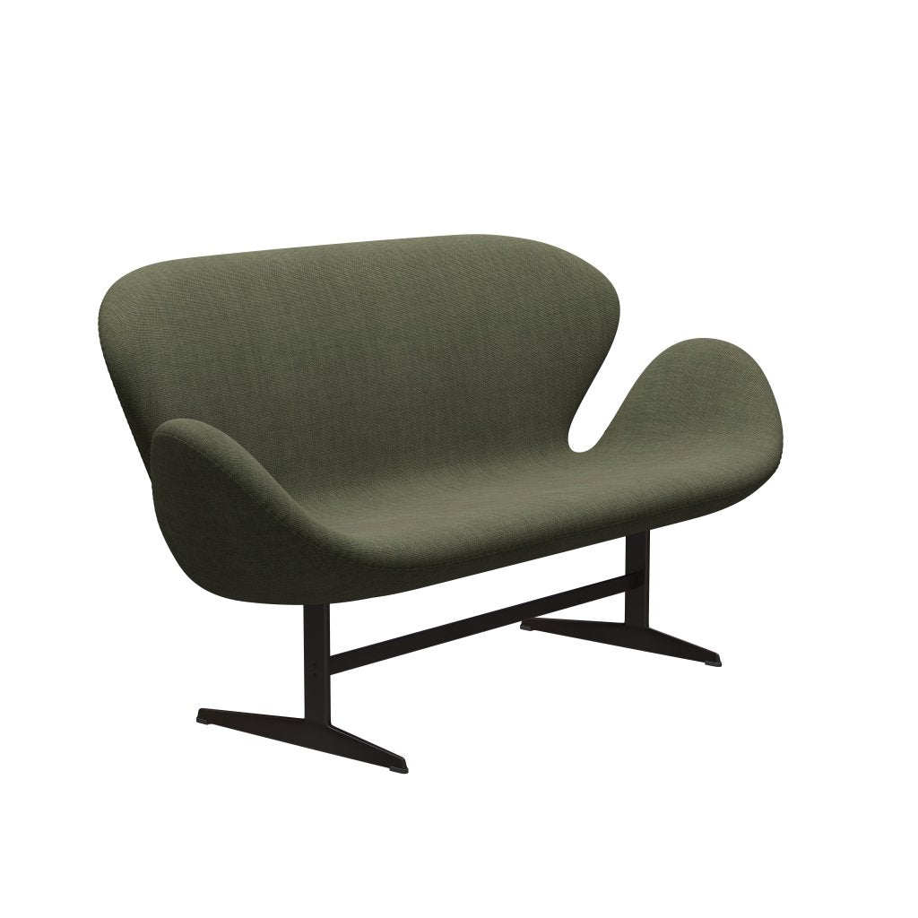 Fritz Hansen Swan Sofa 2 -Sitzer, braune Bronze/Leinwand Moosgrün