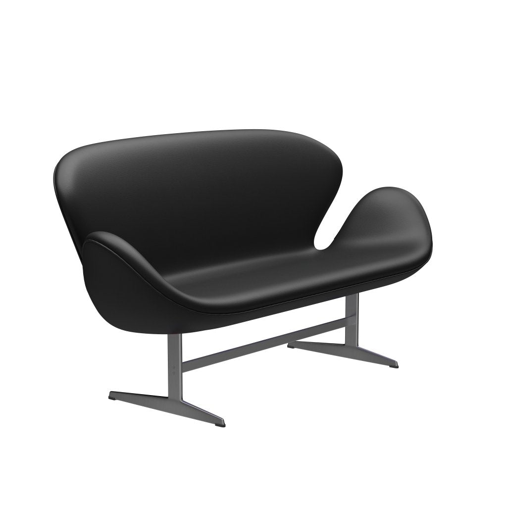 [product_category]-Fritz Hansen Swan Sofa 2 Seater, Satin Brushed Aluminium/Aura Black-Fritz Hansen-3321-CLBLA-SPAL-FRI-2