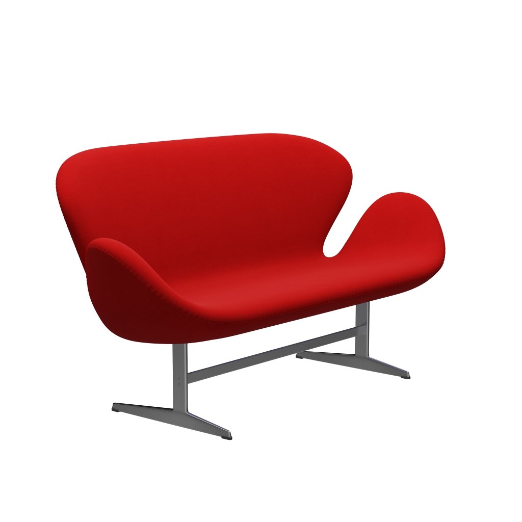 Fritz Hansen Swan Sofa 2 Seater, Satin Brushed Aluminium/Comfort Red (64003)