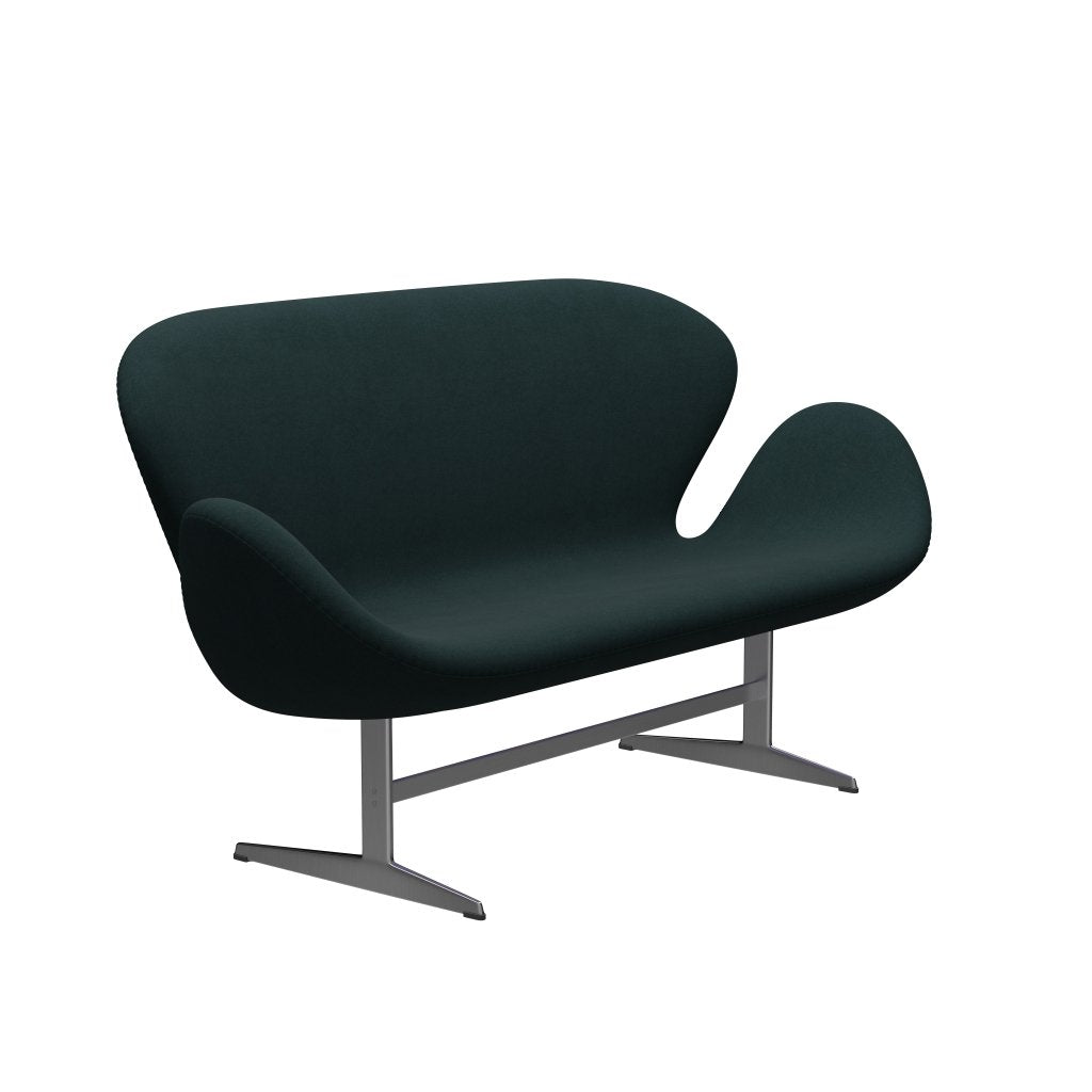 [product_category]-Fritz Hansen Swan Sofa 2 Seater, Satin Brushed Aluminium/Divina Dark Green (886)-Fritz Hansen-3321-DIV886-SPAL-FRI-2