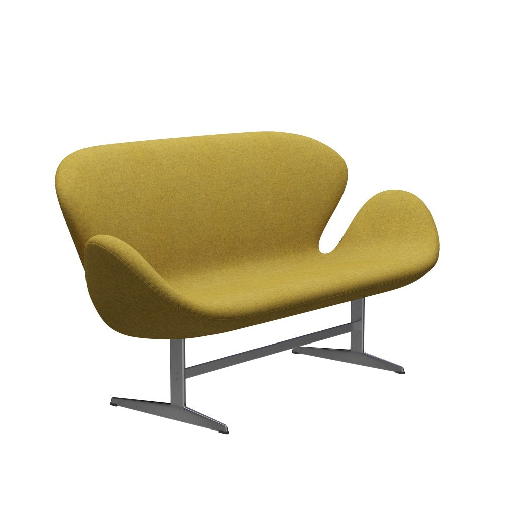 Canapé Swan Fritz Hansen 2 places, aluminium brossé en satin / divina melange jaune