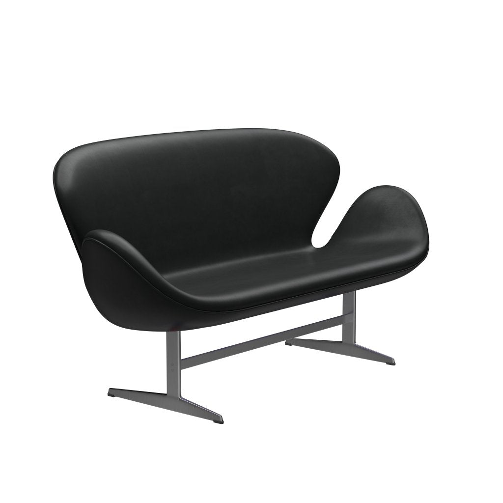 [product_category]-Fritz Hansen Swan Sofa 2 Seater, Satin Brushed Aluminium/Grace Black-Fritz Hansen-3321-ELBLA-SPAL-FRI-2