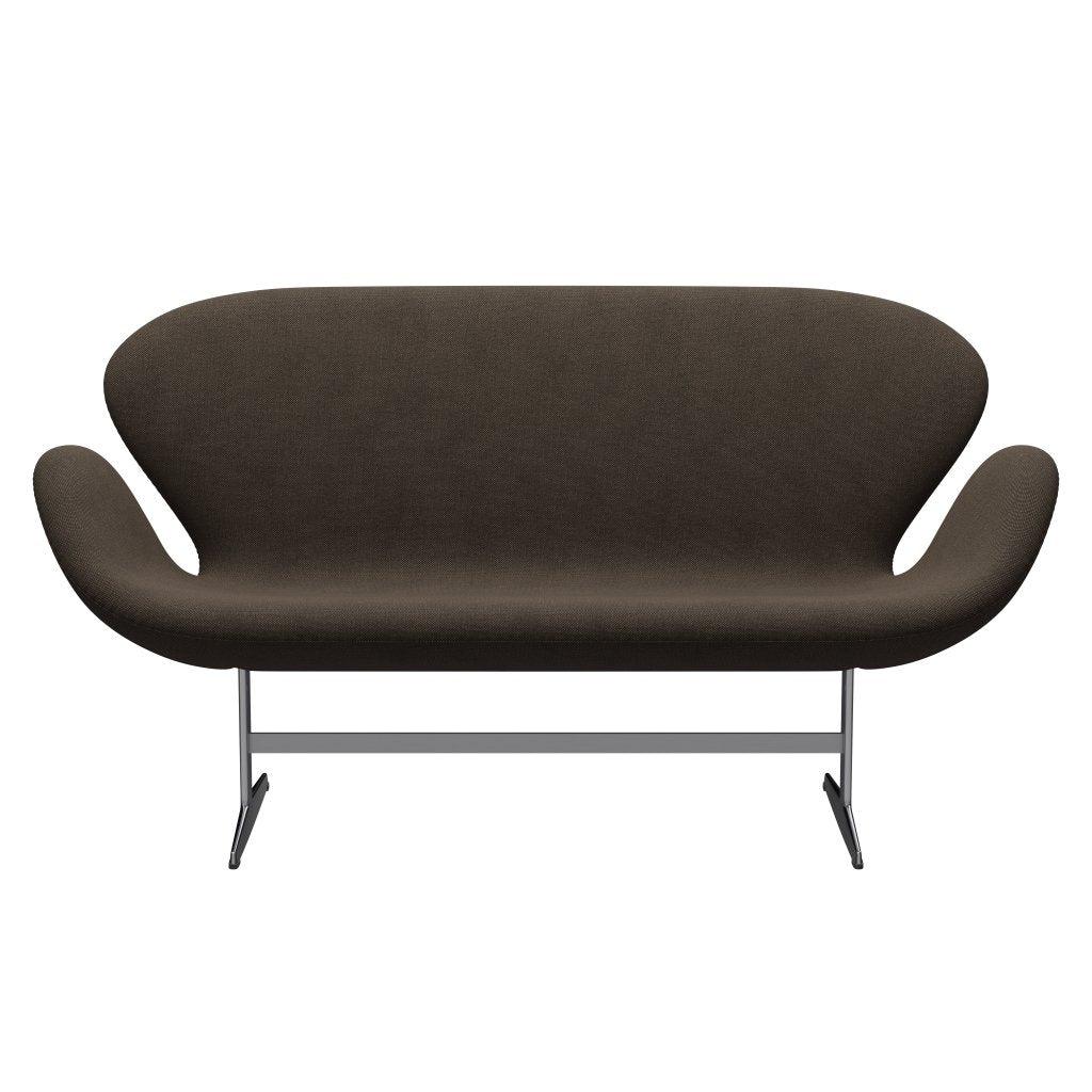 Fritz Hansen Swan Sofa 2 Sitzer, Satin gebürstet Aluminium/Sunniva Schokolade/Schwarz