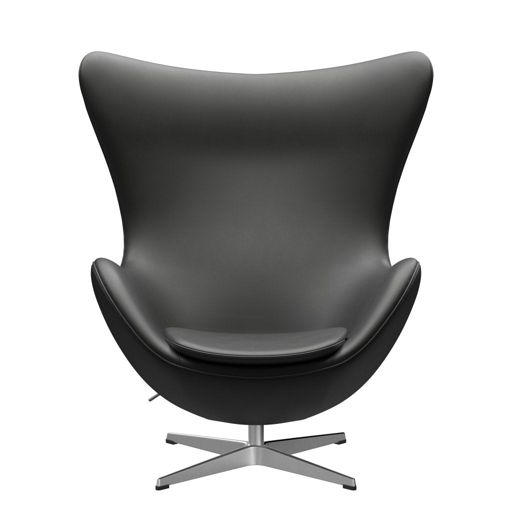 Fritz Hansen das Eier Lounge Stuhl Leder, satin gebürstete Aluminium/Essential Schwarz