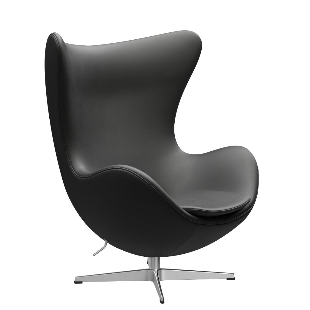 Fritz Hansen das Eier Lounge Stuhl Leder, satin gebürstete Aluminium/Essential Schwarz