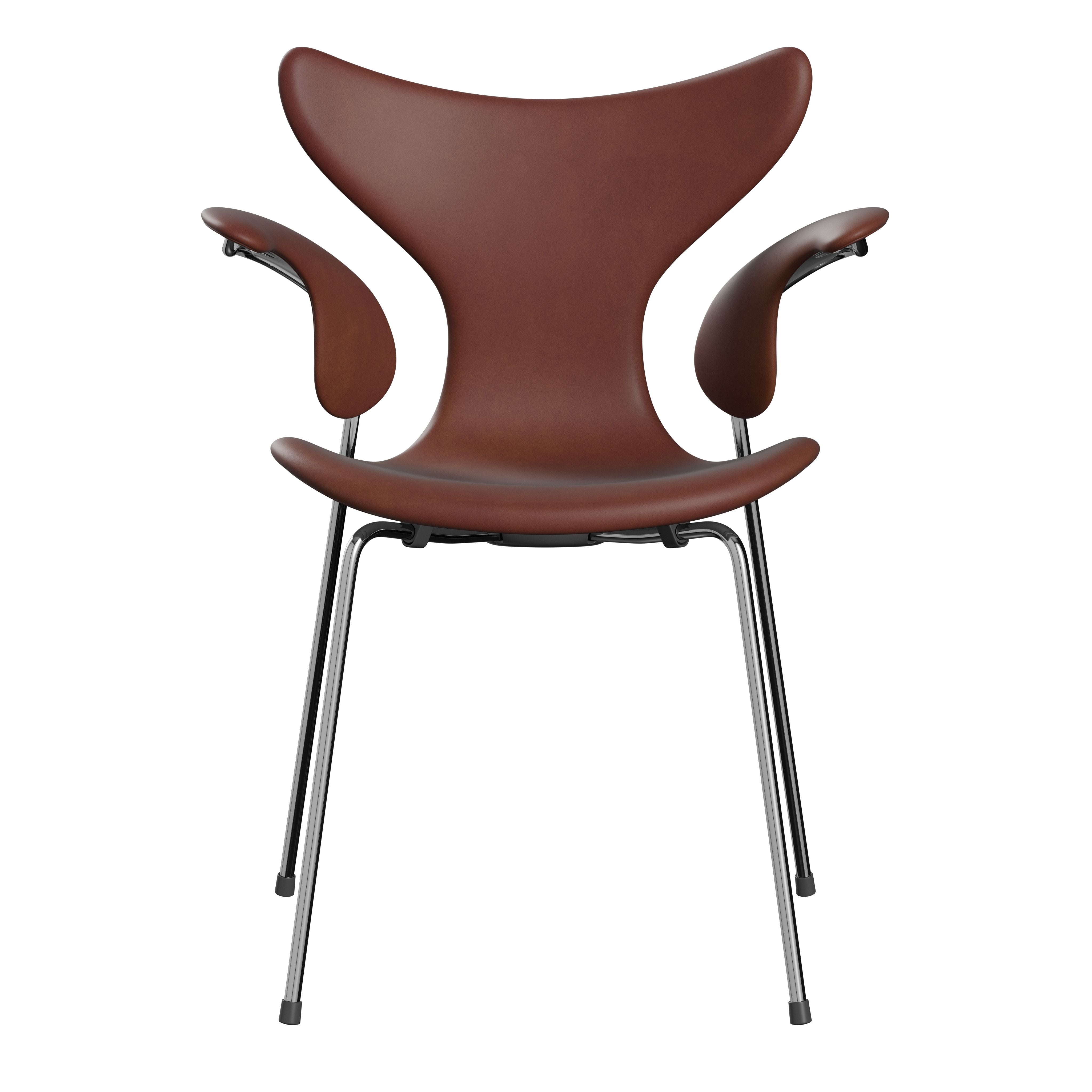 Fritz Hansen The Lily Armchair, entièrement rembourré avec la collection d'anniversaire en cuir Grace Chestnut