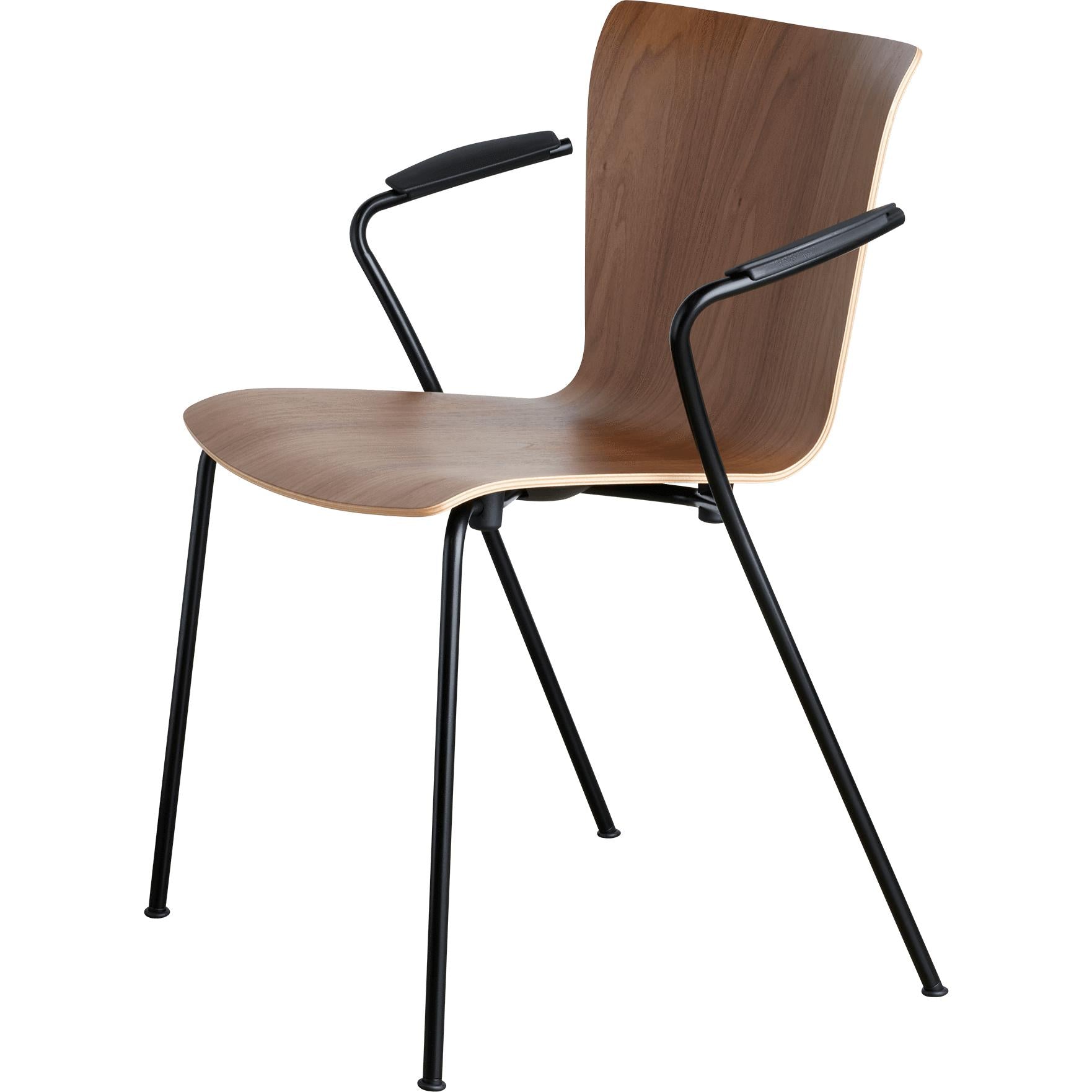 [product_category]-Fritz Hansen Vico Duo Vm111 Chair With Armrest Powder Coated Frame, Walnut-Fritz Hansen-VM111-blacksteel-walnut-FRI-1