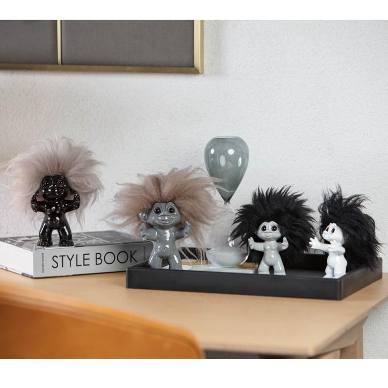 Goodlucktroll Schwarz/ Naturhaar, 12 cm