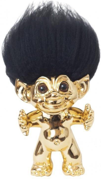 Goodlucktroll latón/ cabello negro, 12 cm