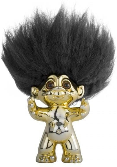 Goodlucktroll Brass/ Black Hair, 9cm