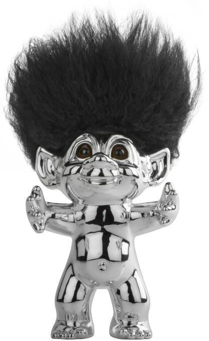 Goodlucktroll cromado/ cabello negro, 12 cm