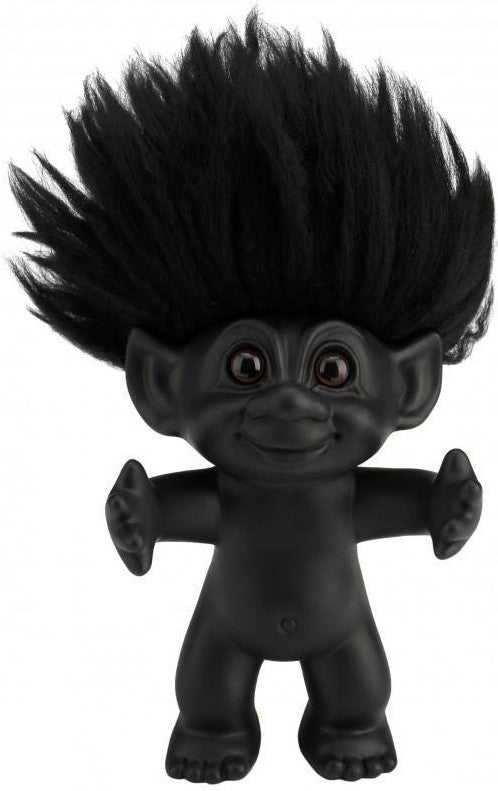 Goodlucktroll mat zwart/ zwart haar, 12 cm