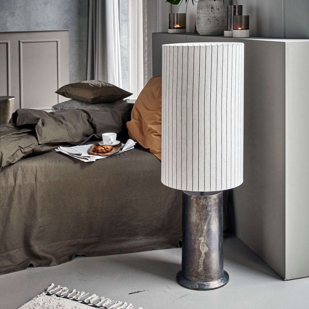 [product_category]-House Doctor Floor lamp, HDRafi base with HDShade, Antique brown base / Off-white w. black stripes shade-House Doctor-5707644895867-203661019-HOU-3