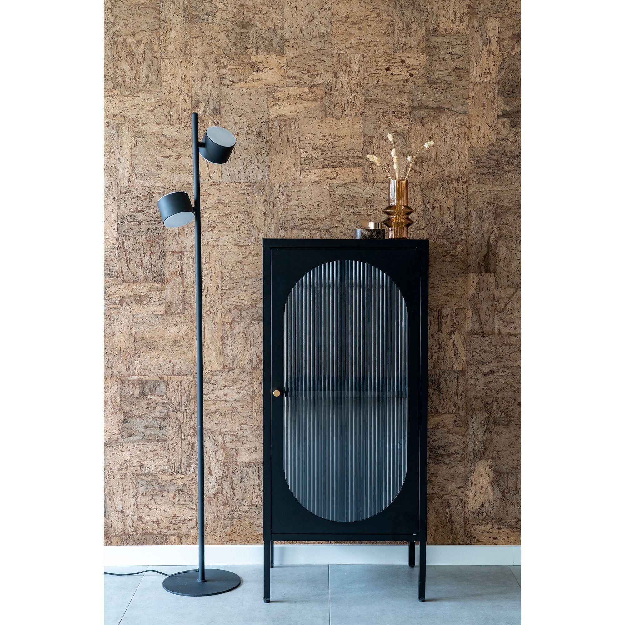 House Nordic Adelaide Display Cabinet, Black, 1 Rippled Glass Door, 50x35x110 Cm
