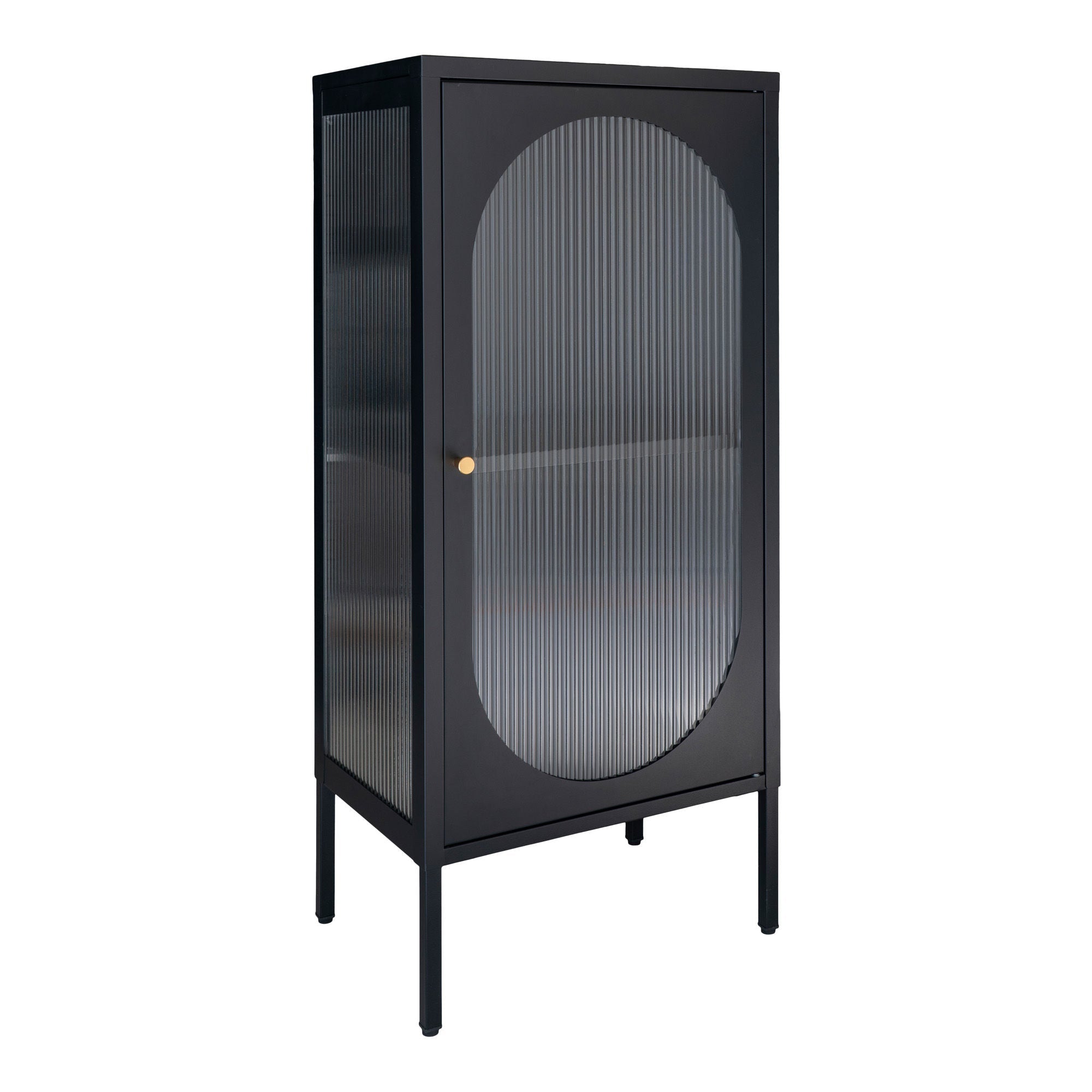House Nordic Adelaide Display Cabinet, Black, 1 Rippled Glass Door, 50x35x110 Cm