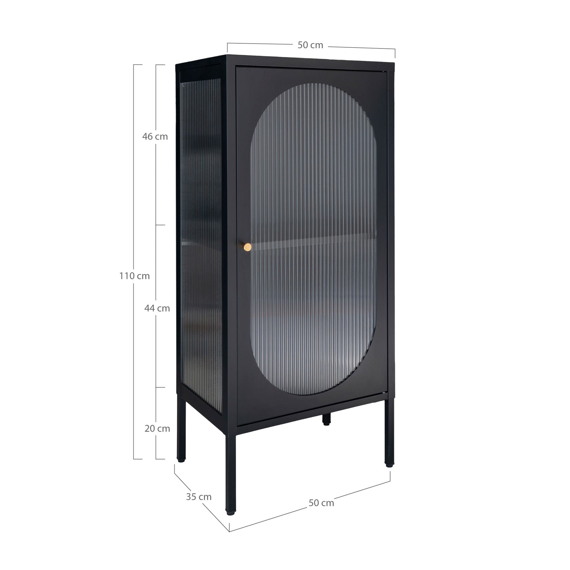 House Nordic Adelaide Display Cabinet, Black, 1 Rippled Glass Door, 50x35x110 Cm