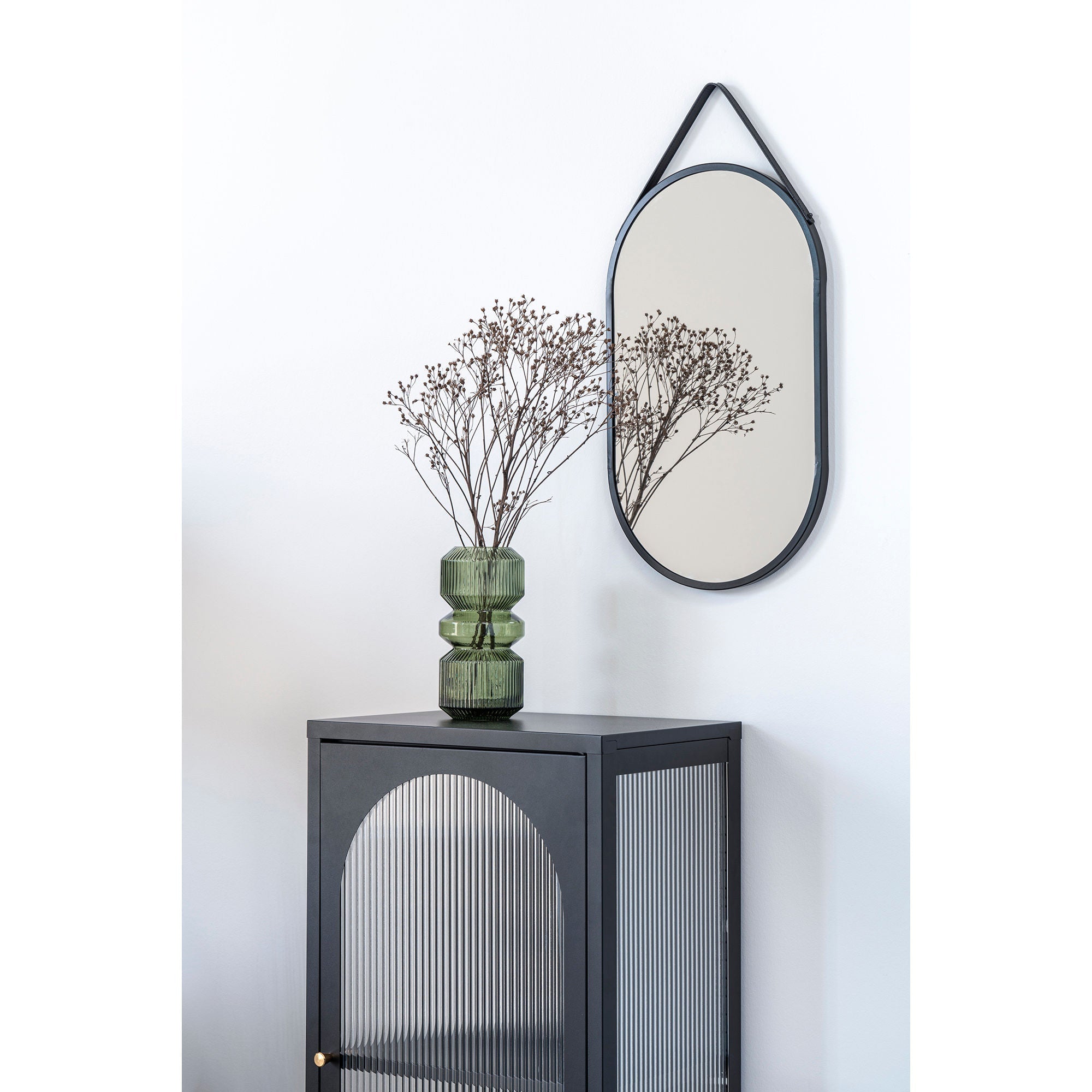 House Nordic Adelaide Display Cabinet, Black, 1 Rippled Glass Door, 50x35x110 Cm