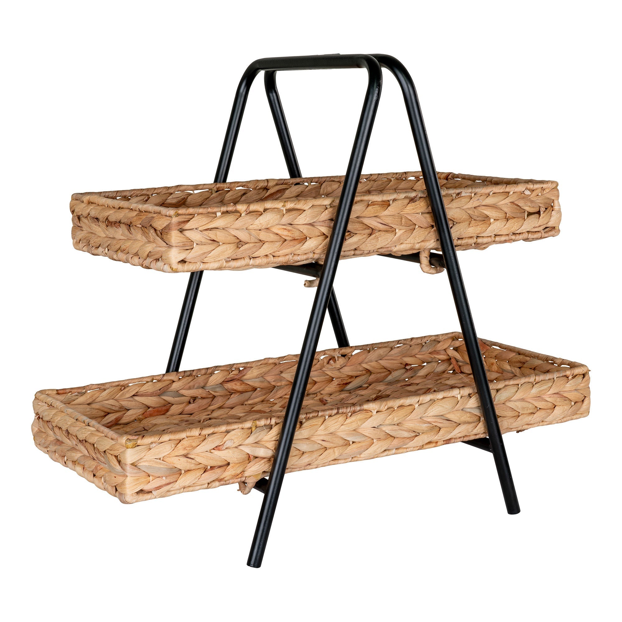 House Nordic Alfaro Tray, Water Hyacinth/Metal, Natural/Black, 42x23x43,5 Cm