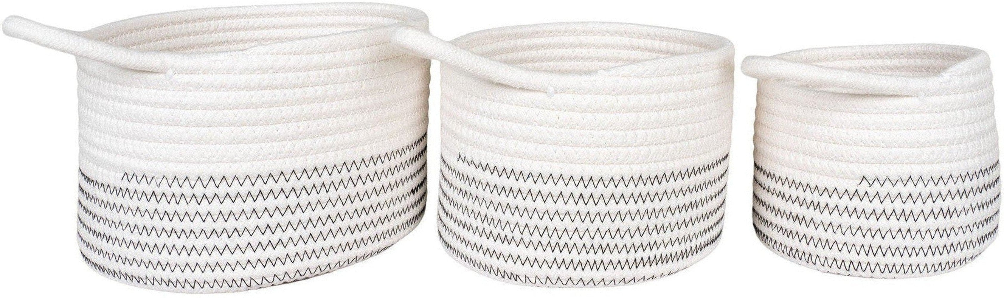 House Nordic Algar Baskets, Cotton, White/Grey, Set Of 3