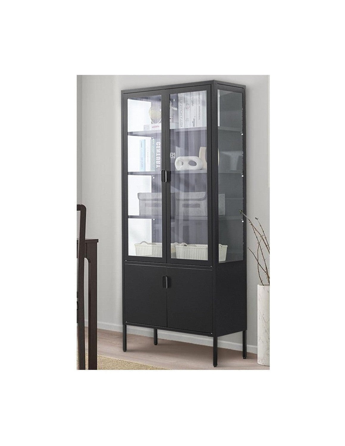 House Nordic Brisbane Display Cabinet, 4 Doors, Steel, Black, 80x35x180 Cm