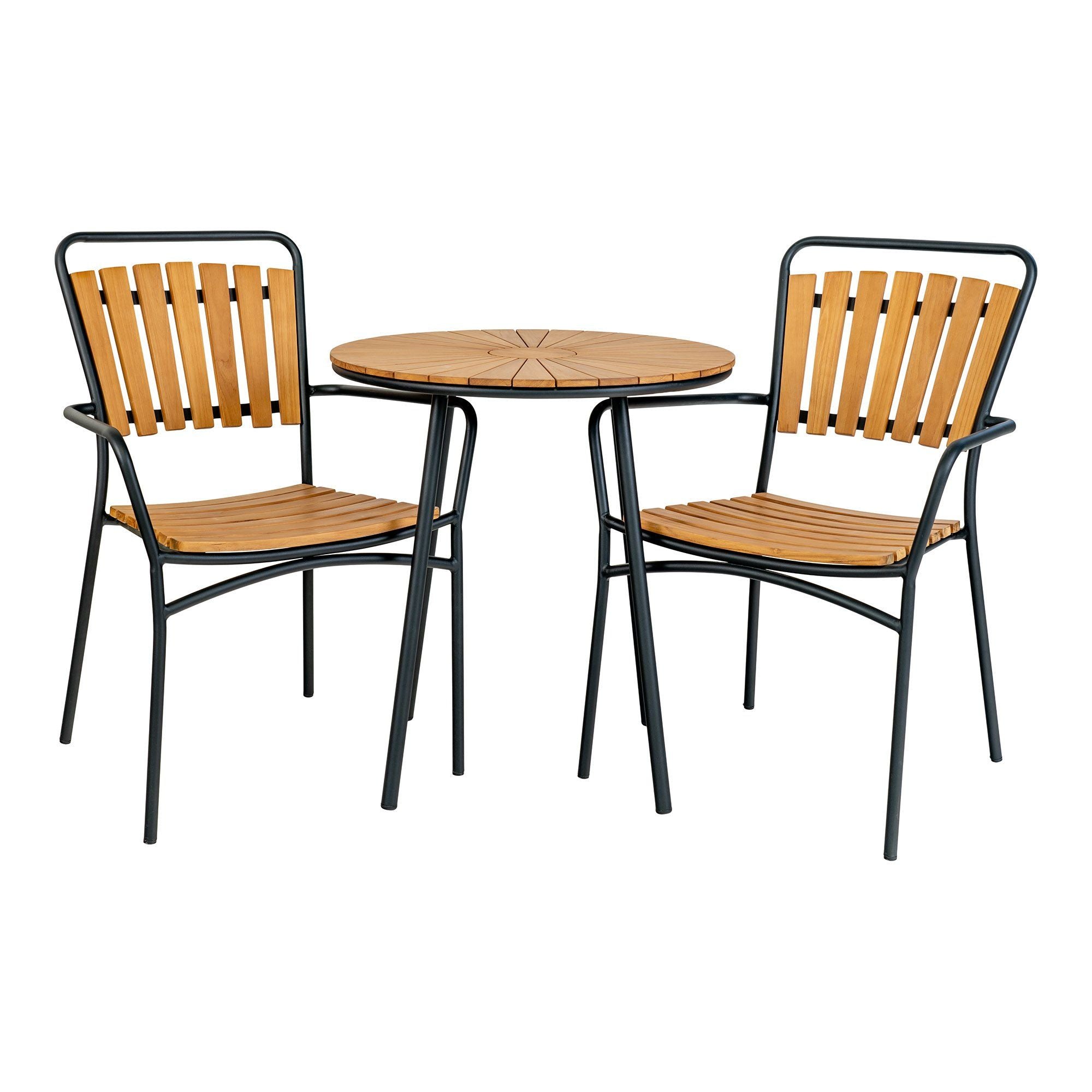 House Nordic Cleveland Side Table, Teak Table Top, Natural, Black Legs, ø70x74 Cm