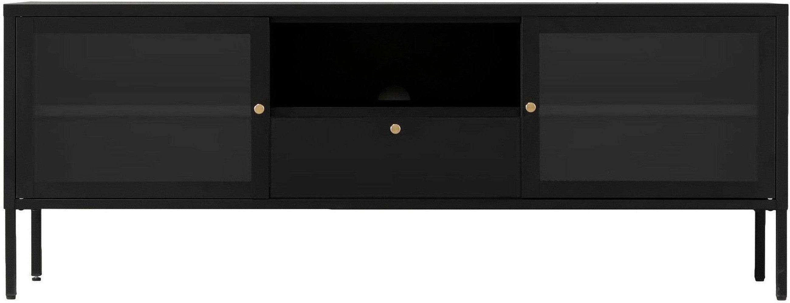 House Nordic Dalby Tv Bench, 2 Glass Doors, 1 Drawer, Steel, Black, 150x35x60 Cm