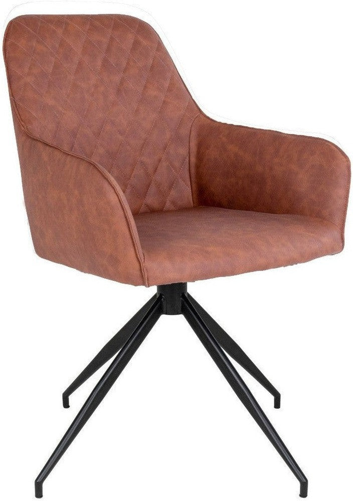 House Nordic Harbo Dining Chair, Swivel, Pu, Vintage Brown With Black Legs, Hn1220