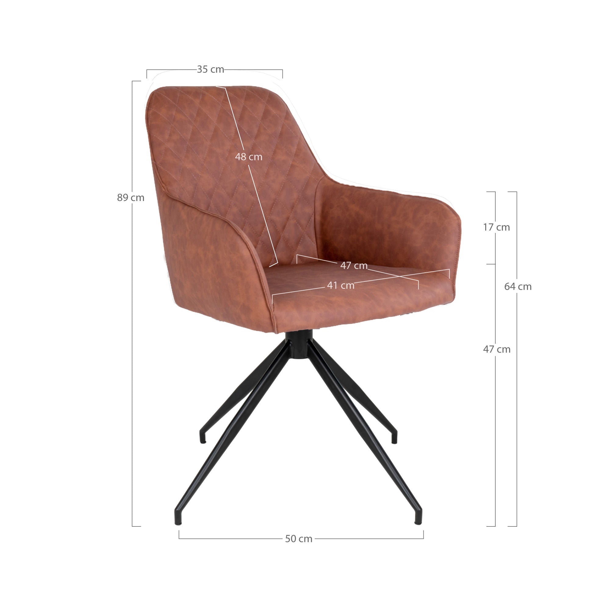 House Nordic Harbo Dining Chair, Swivel, Pu, Vintage Brown With Black Legs, Hn1220