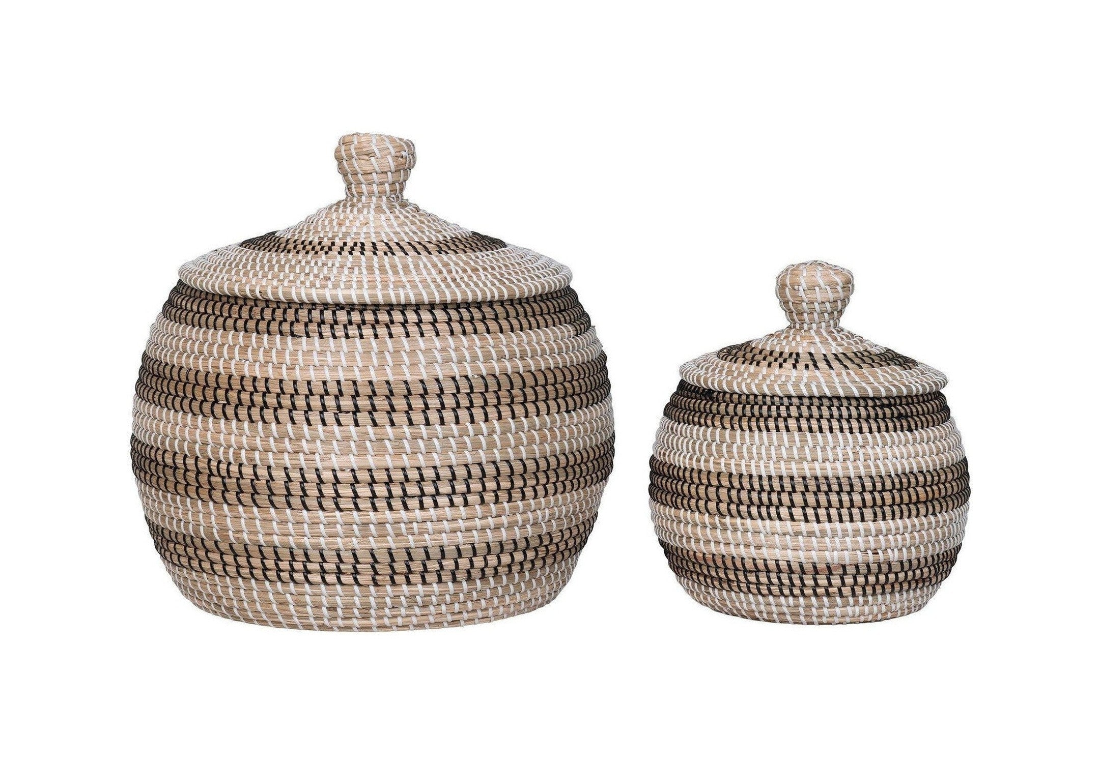 House Nordic Ipoh Baskets, Seagrass, Natural/White/Black, Set Of 2