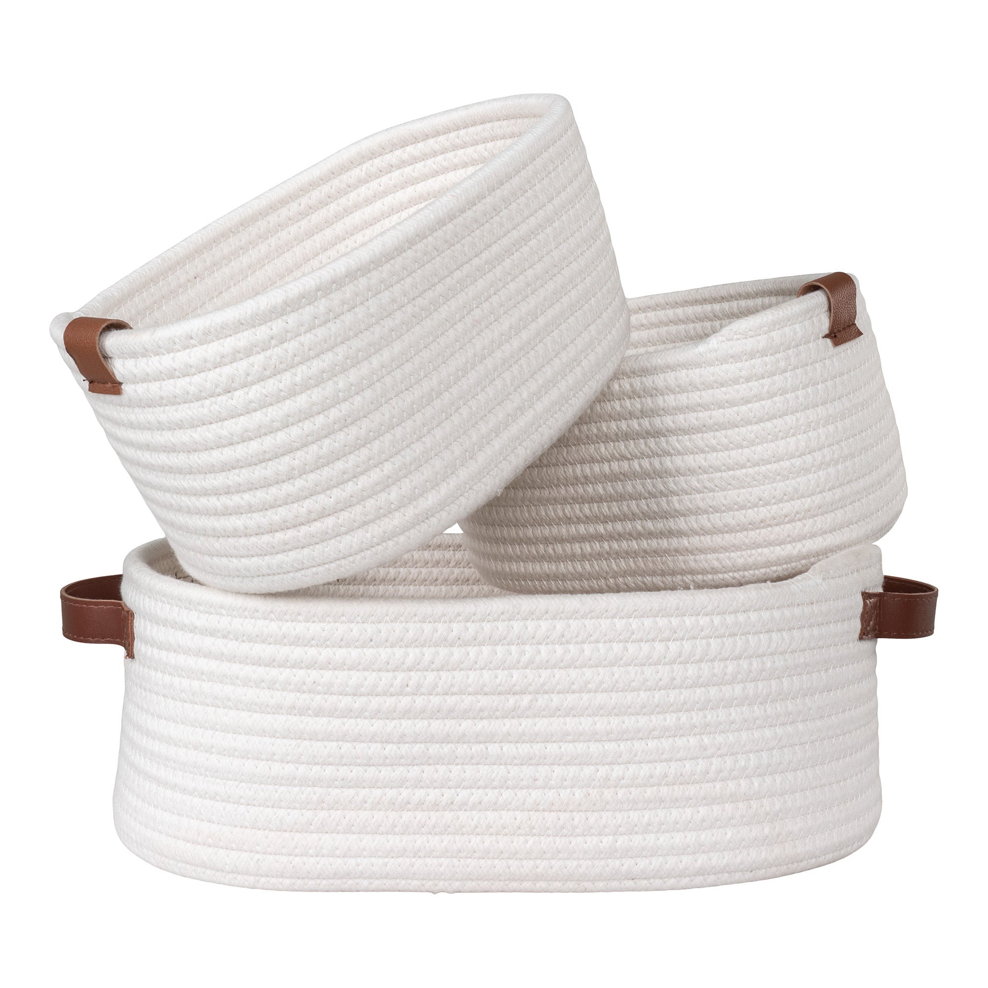 House Nordic Jarana Baskets, Cotton, White, Set Of 3