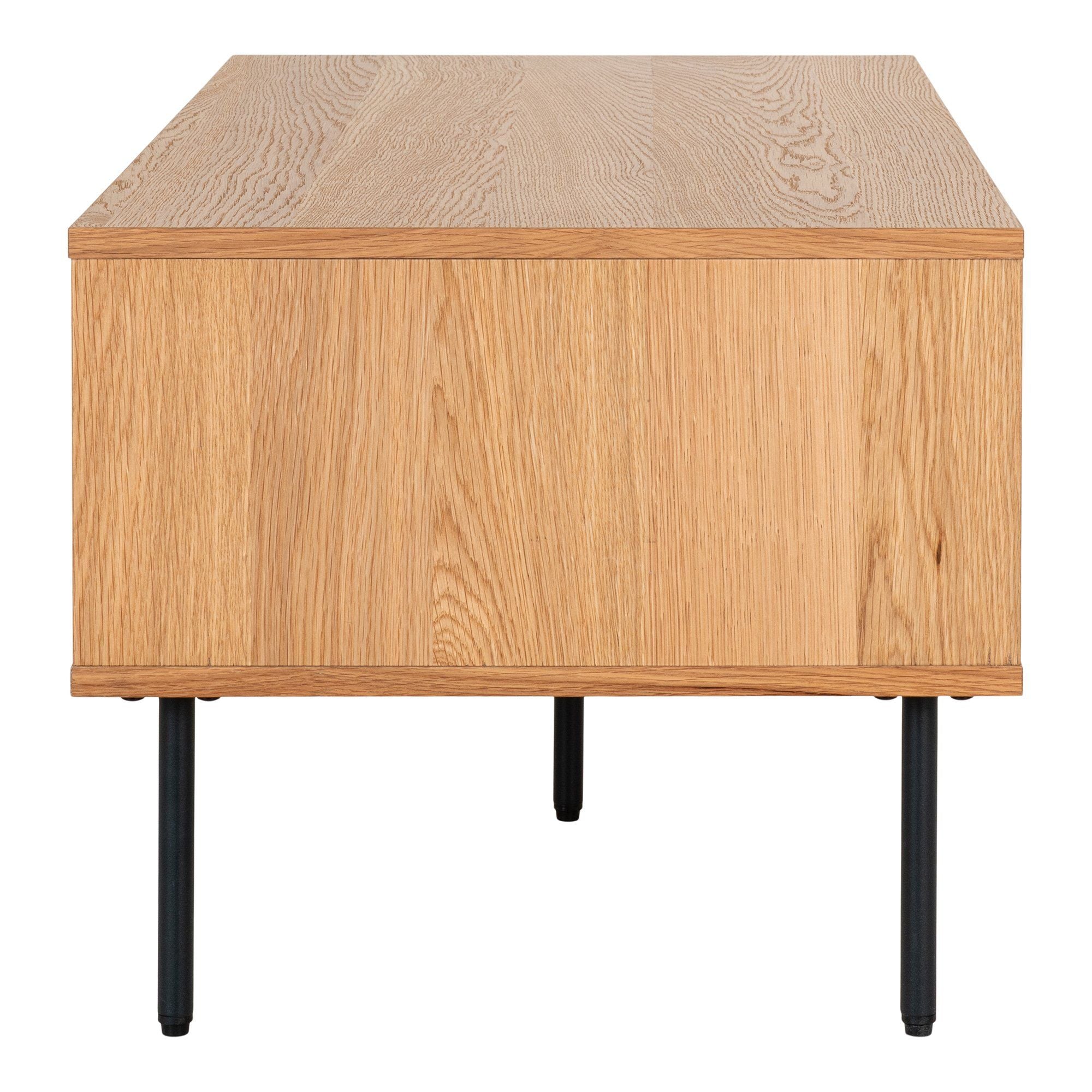 House Nordic Kyoto Coffee Table, 2 Drawers, Oak Veneer, Natural, Black Metal Legs, 50x100x45 Cm