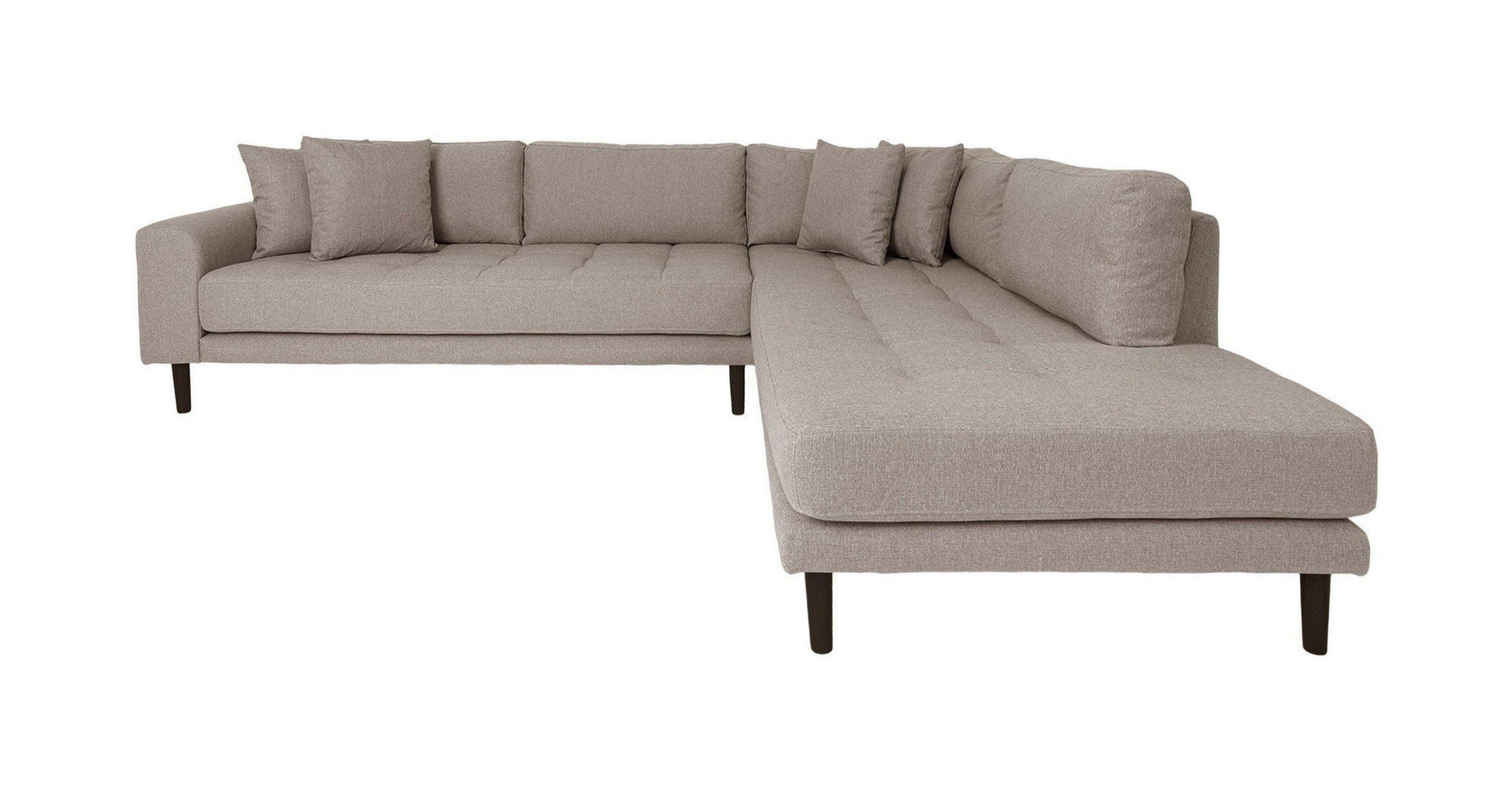 House Nordic Lido Corner Sofa With Open End, Right Facing In Stone With Four Pillows And Black Wood Legs, Hn1030