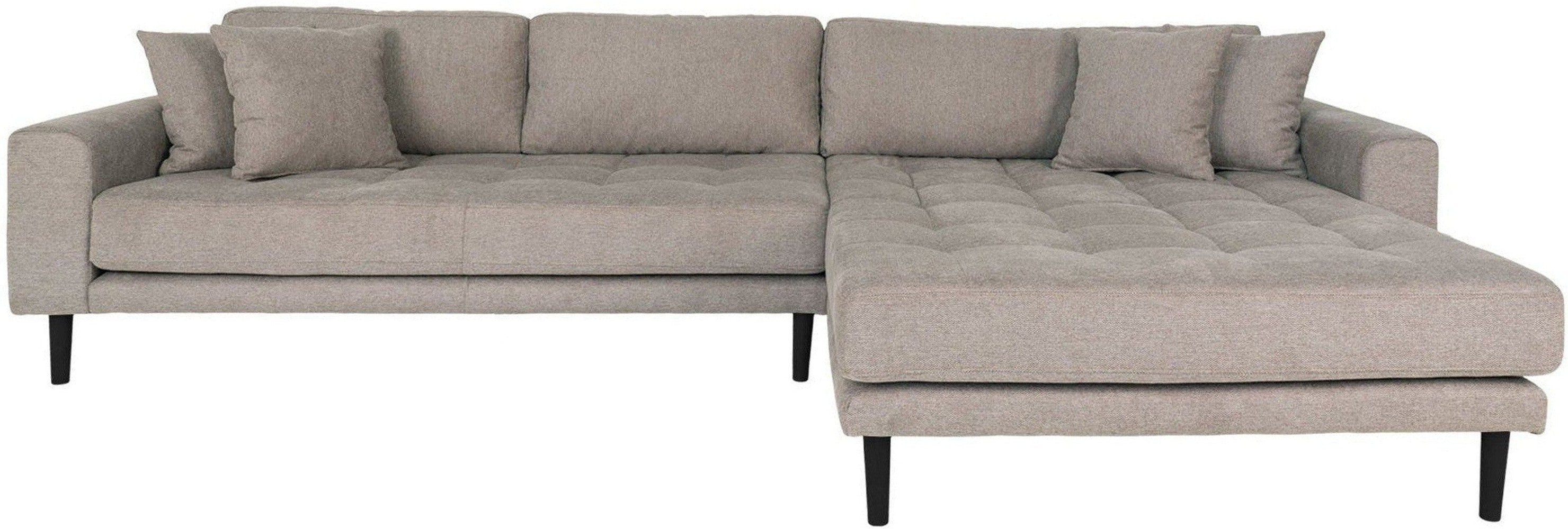 House Nordic Lido Lounge Sofa, Right Facing In Stone With Four Pillows And Black Wood Legs, Hn1030