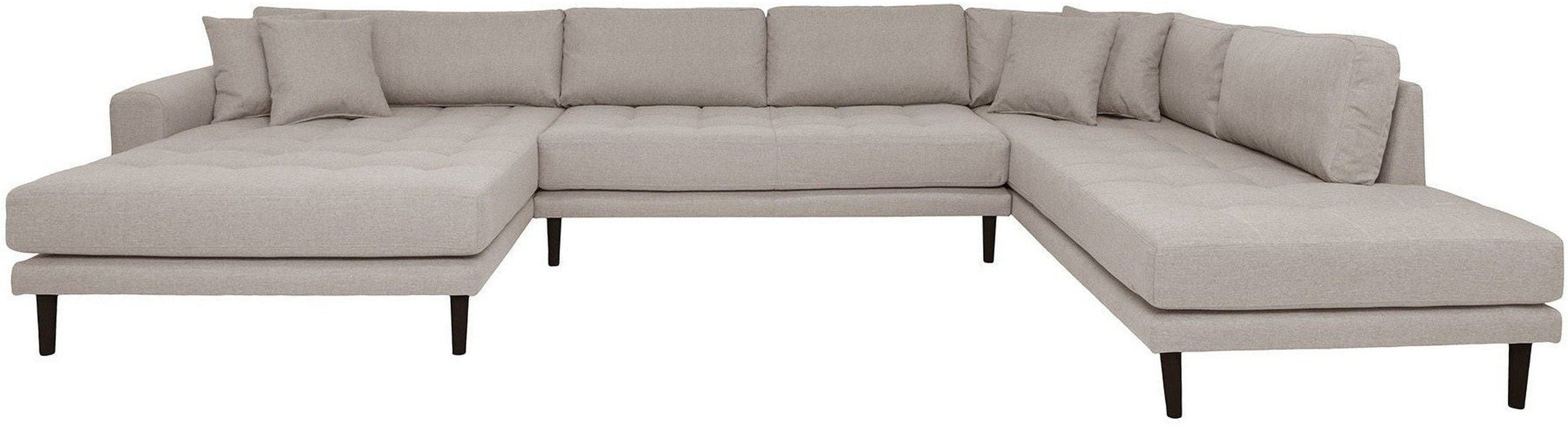 House Nordic Lido U Sofa Open End, Left Facing In Stone With Four Pillows And Black Wood Legs, Hn1030