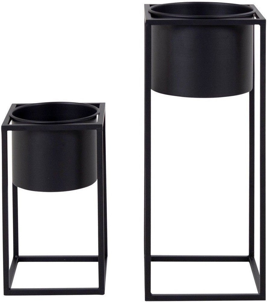 House Nordic Marla Flowerpots, Steel, Black, Set Of 2