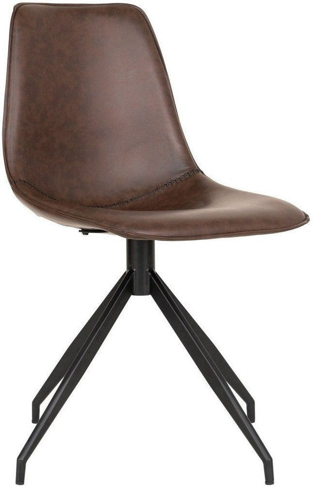 House Nordic Monaco Dining Chair, Swivel, Pu, Dark Brown With Black Legs, Hn1227