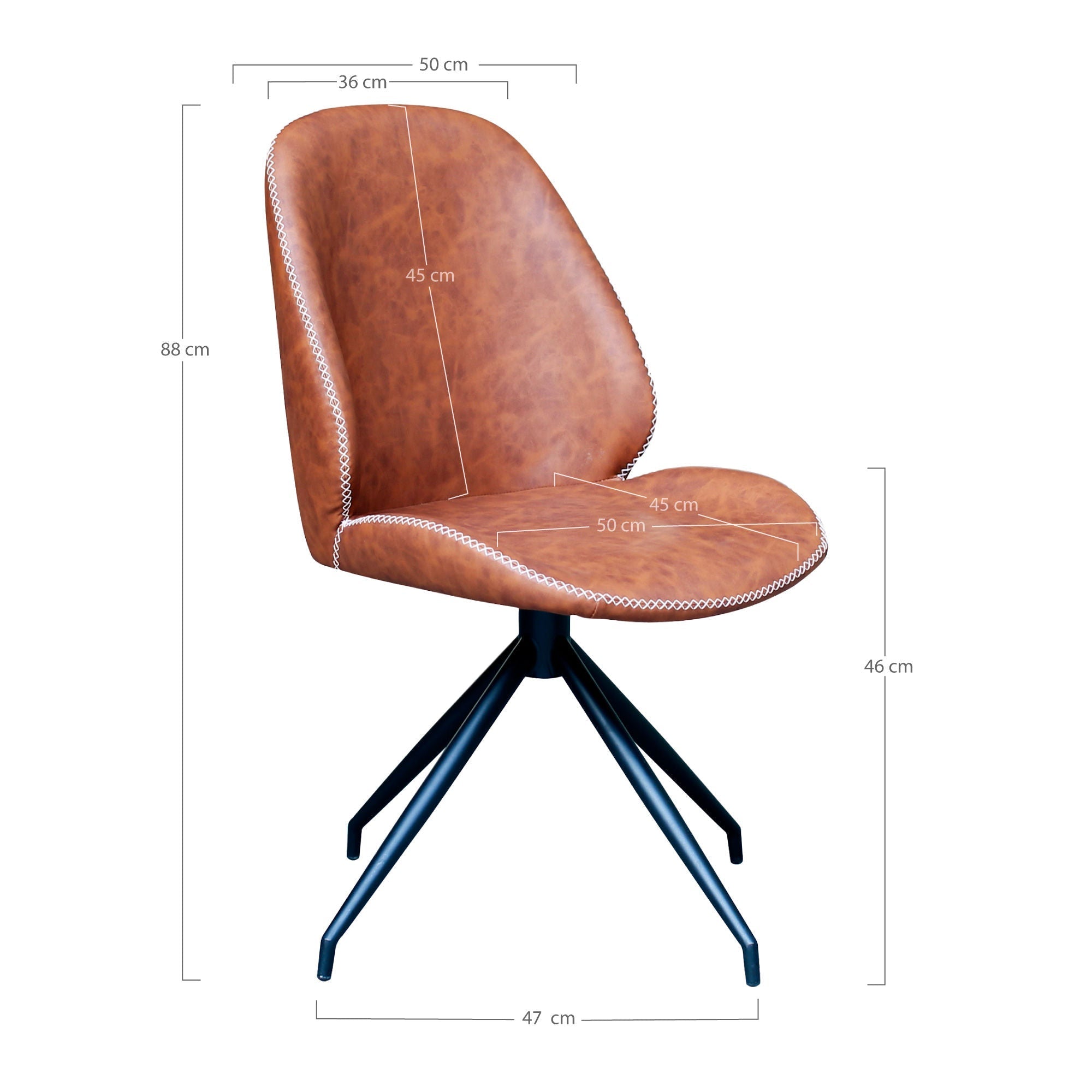 House Nordic Monte Carlo Dining Chair, Swivel, Pu, Vintage Brown With Black Legs, Hn1224