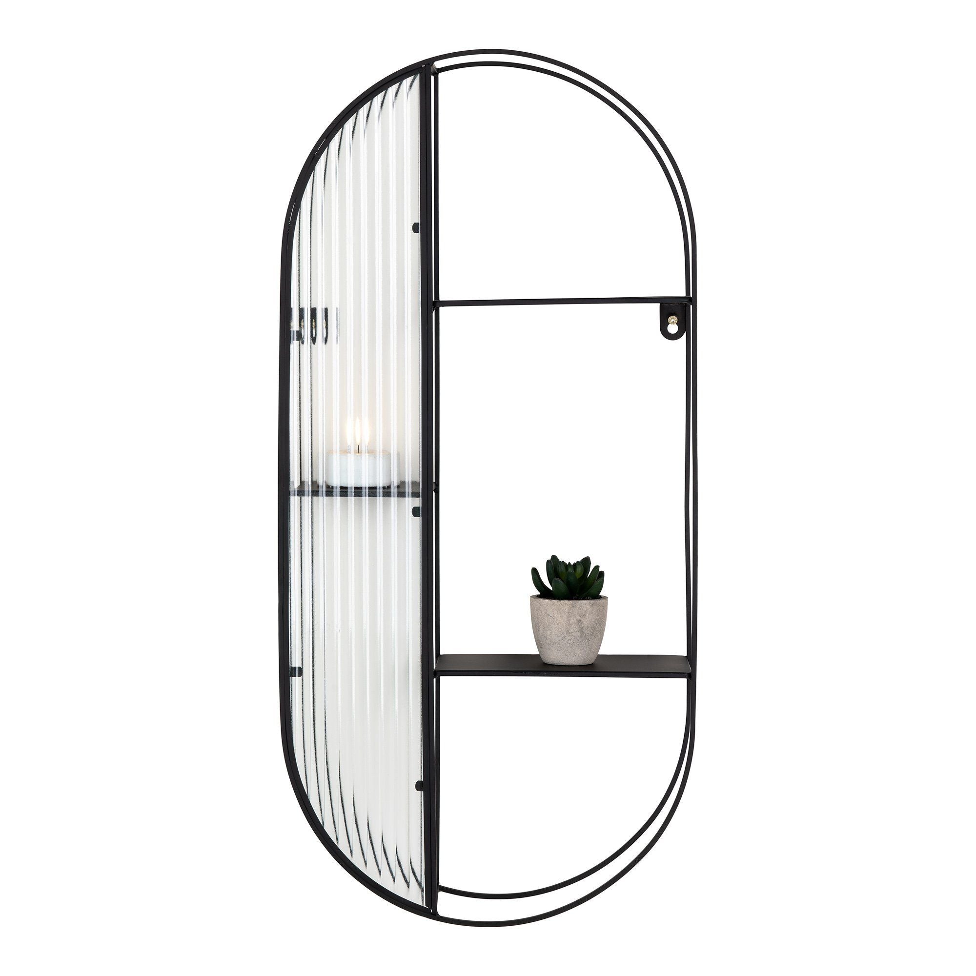 House Nordic Newcastle Wall Shelf, Steel/Glas, Black, 3 Shelves, 32x11x68 Cm