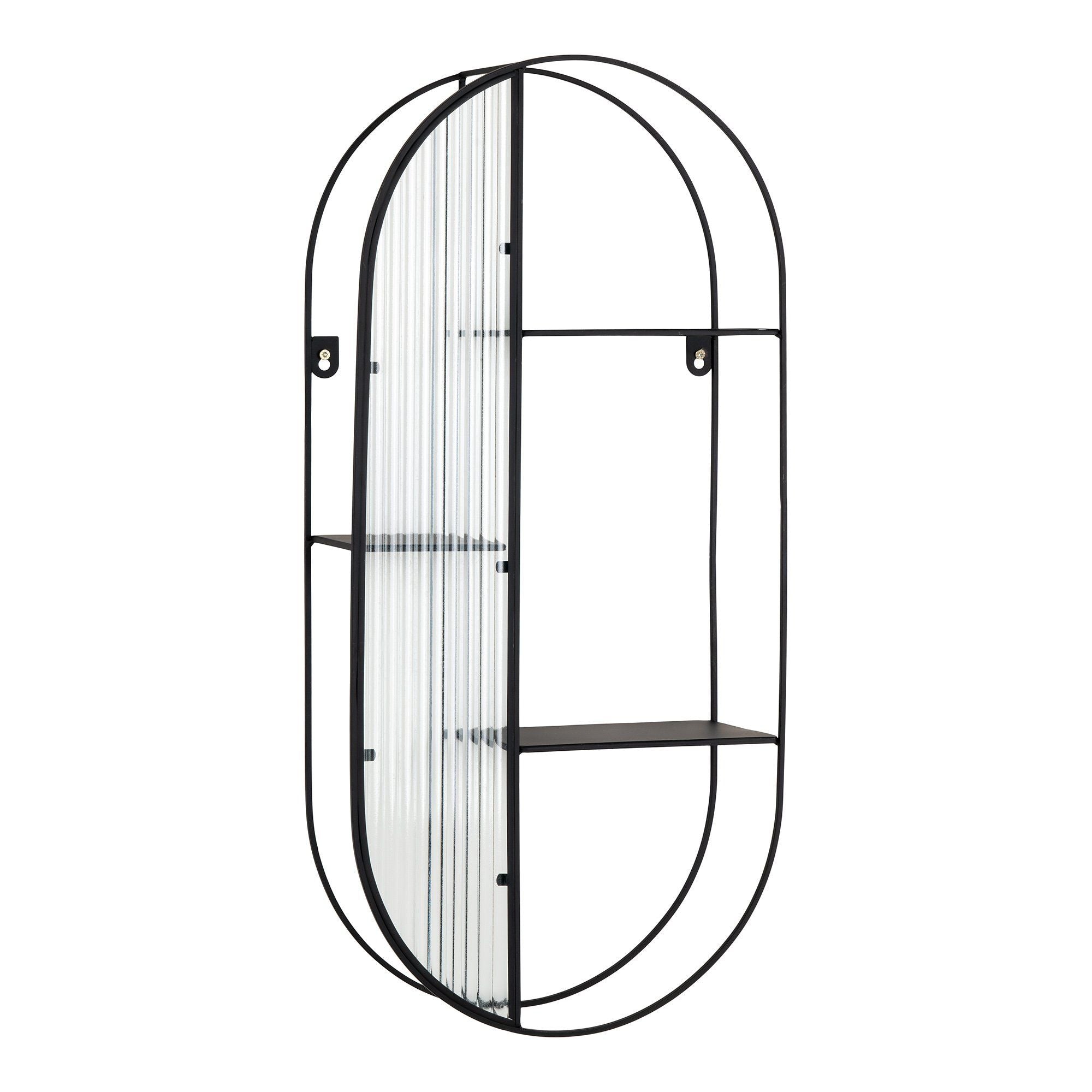 House Nordic Newcastle Wall Shelf, Steel/Glas, Black, 3 Shelves, 32x11x68 Cm