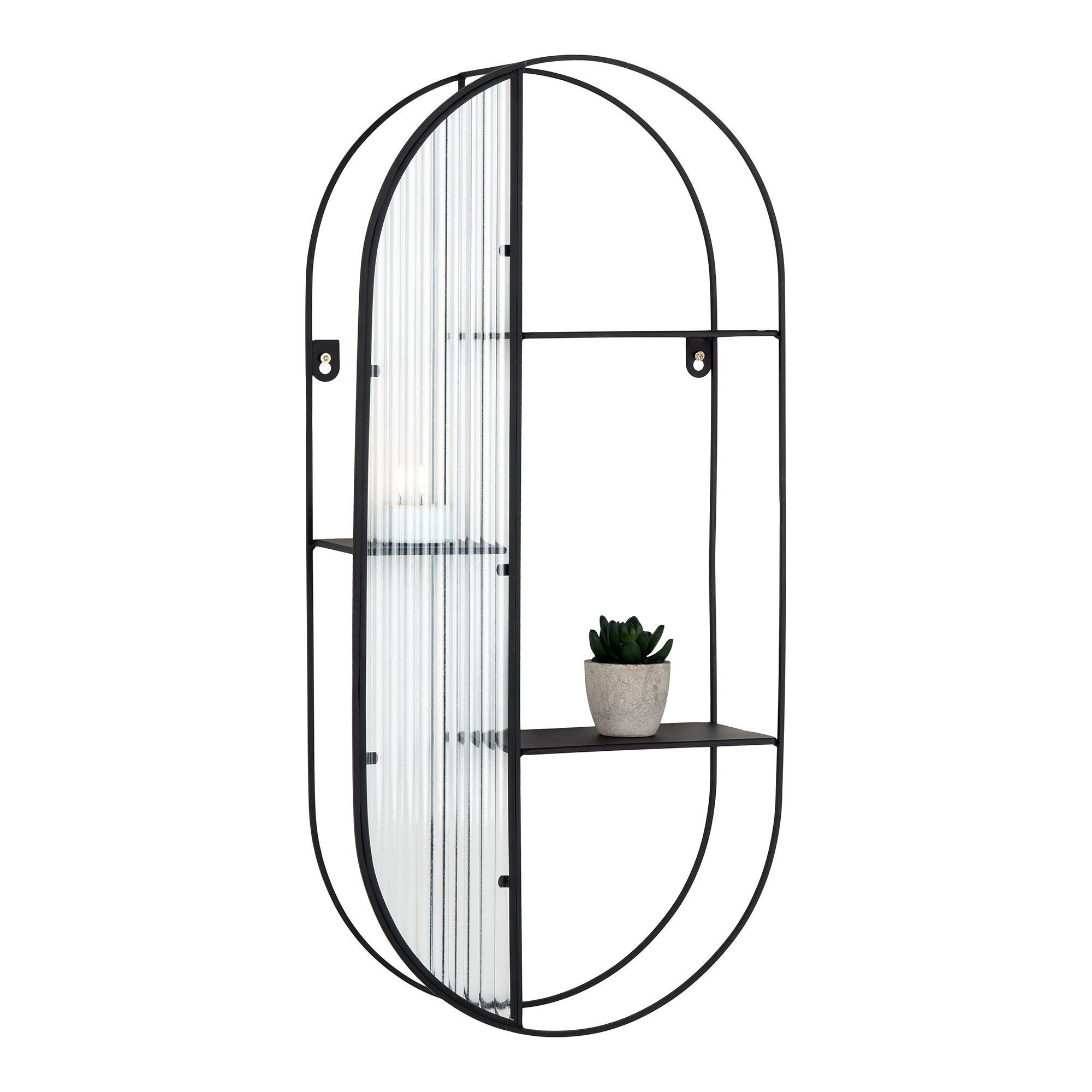 House Nordic Newcastle Wall Shelf, Steel/Glas, Black, 3 Shelves, 32x11x68 Cm