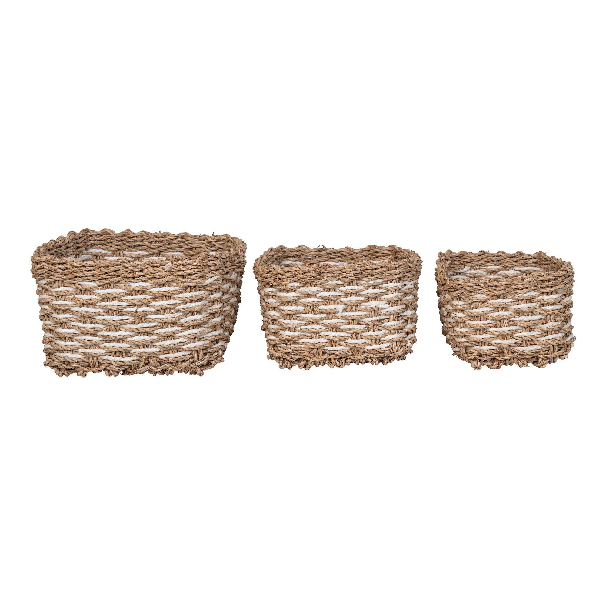 House Nordic Pala Baskets, Seagrass/Paper, Natural/White, Set Of 3