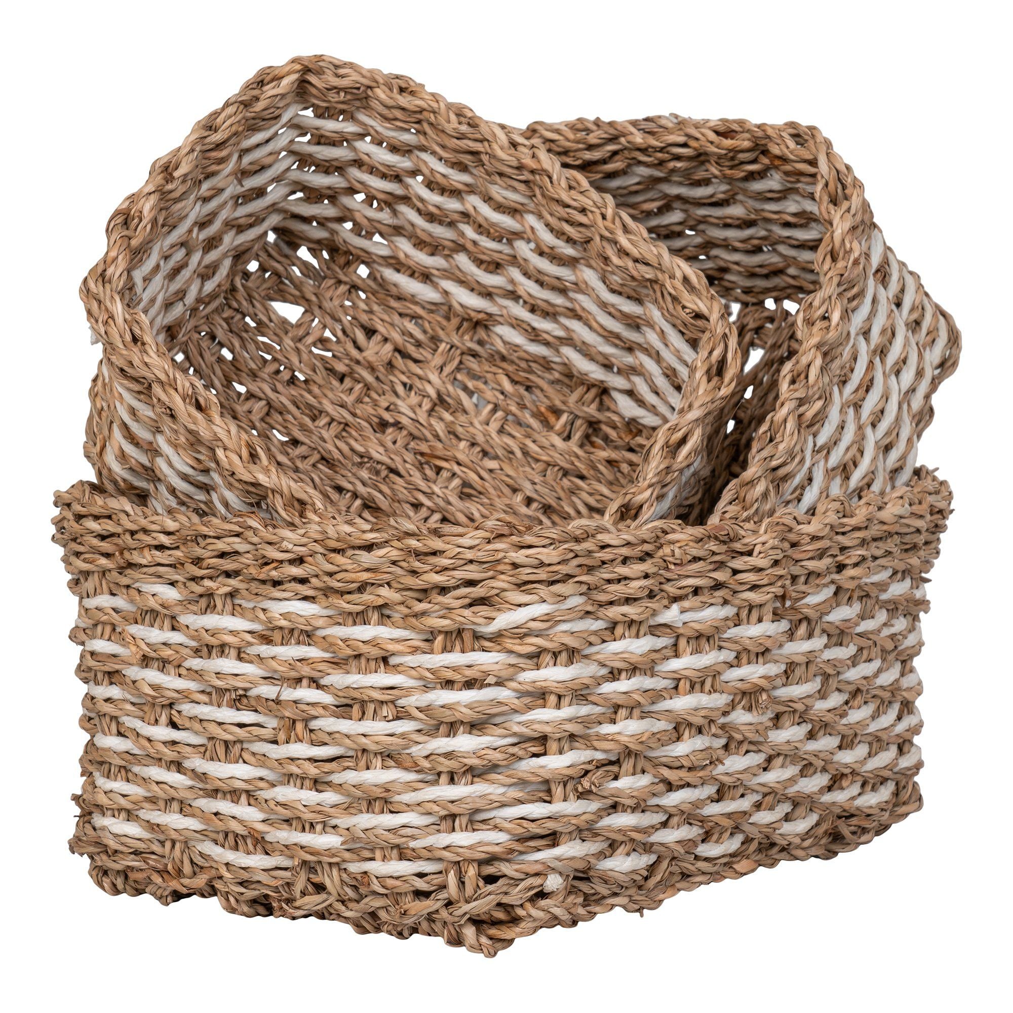 House Nordic Pala Baskets, Seagrass/Paper, Natural/White, Set Of 3