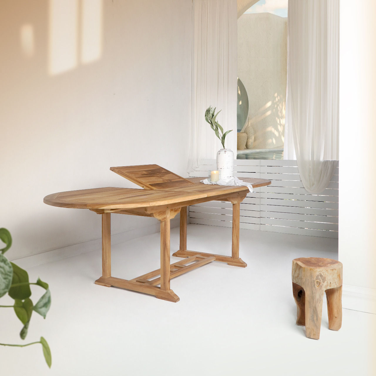 House Nordic Salamanca Extendable Dining Table In Teak Wood, Nature, 90x180/240x75 Cm