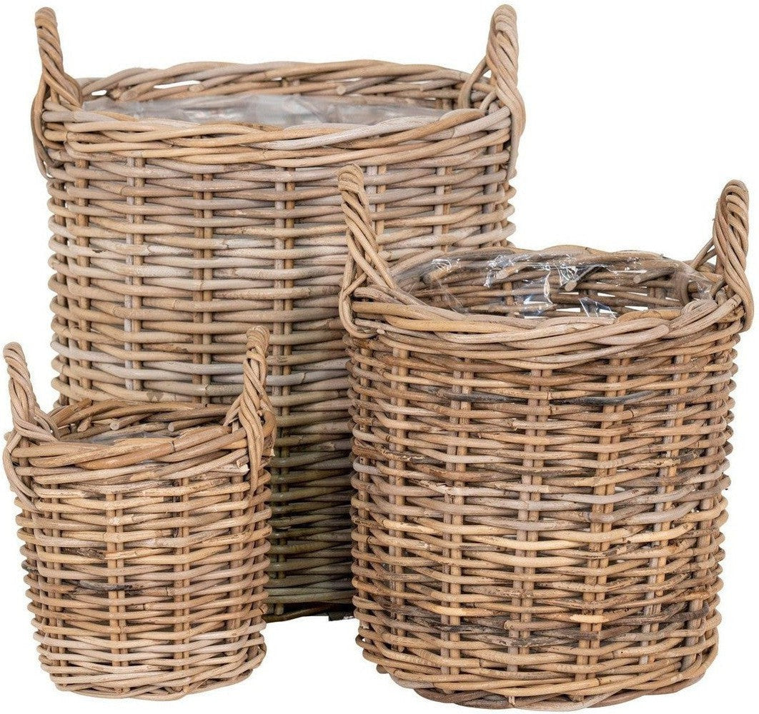 House Nordic Sema Baskets, Kubu Rattan, Natural, Set Of 3