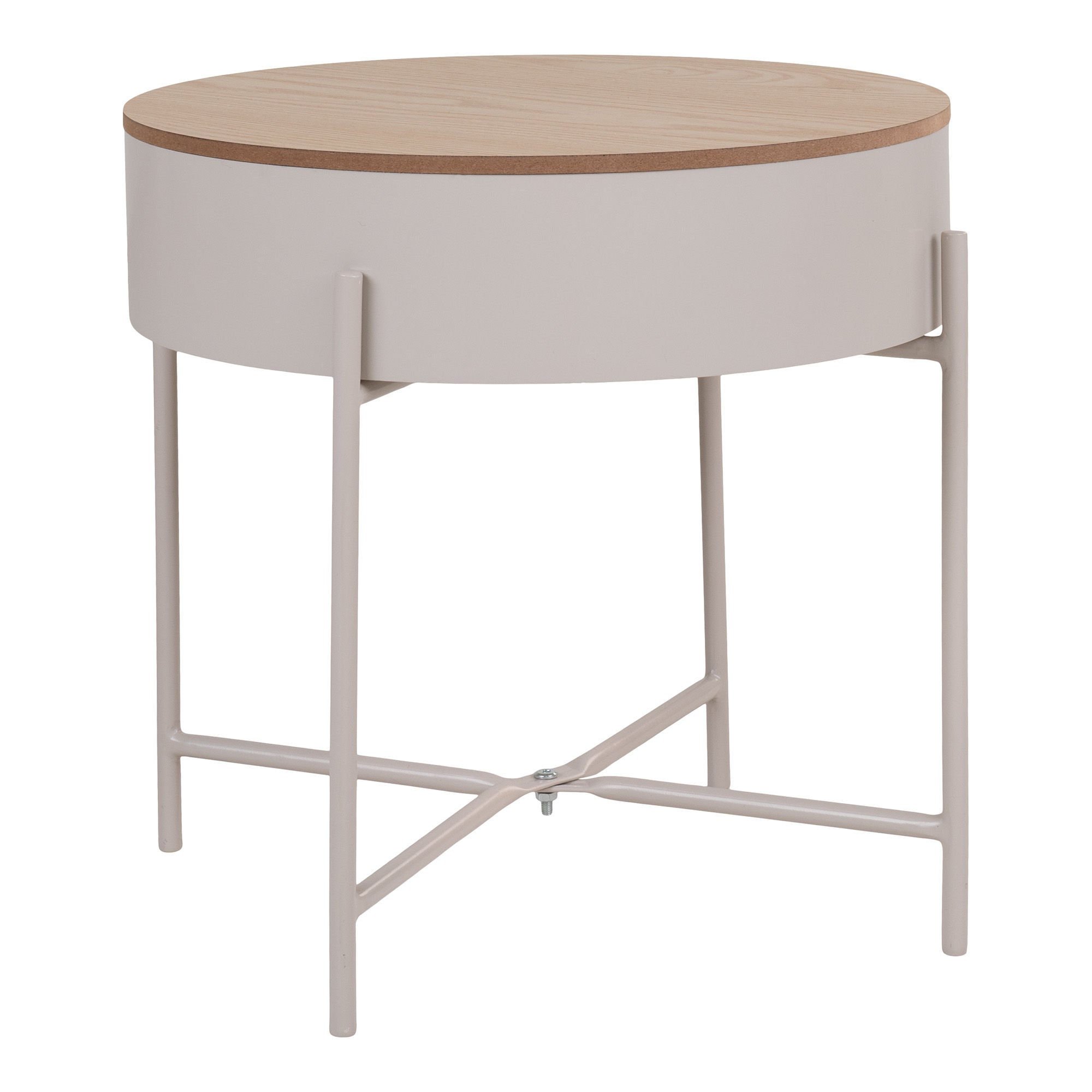 House Nordic Sisco Side Table, Beige Light Grey Steel, Natural Top, ø40x40 Cm