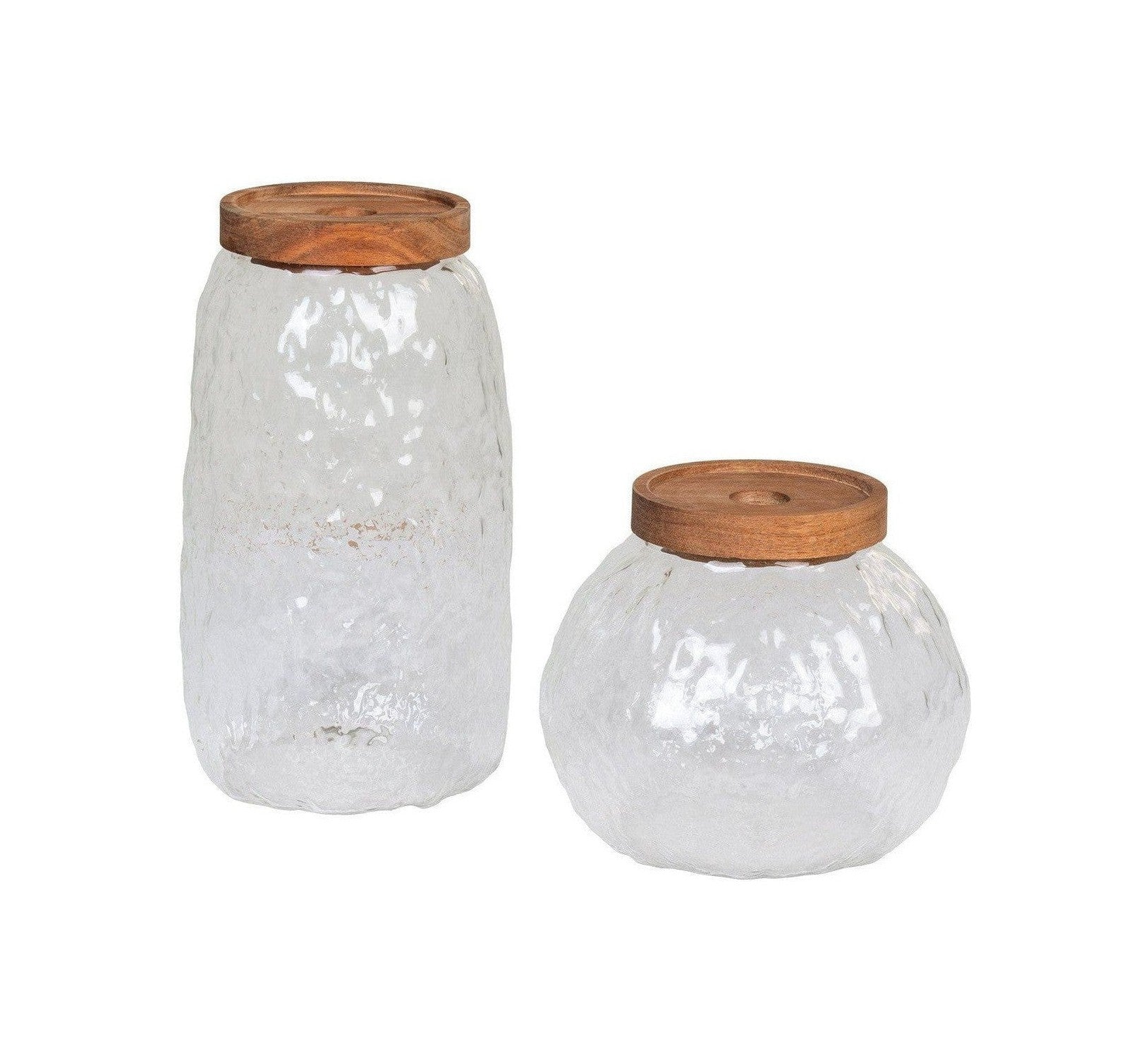 House Nordic Taipei Storage Jar In Glass, Glass/Acacia, Set Of 2